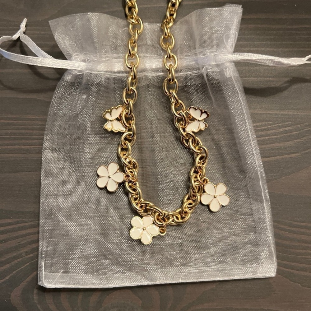 Gold and White Floral Charm Necklace